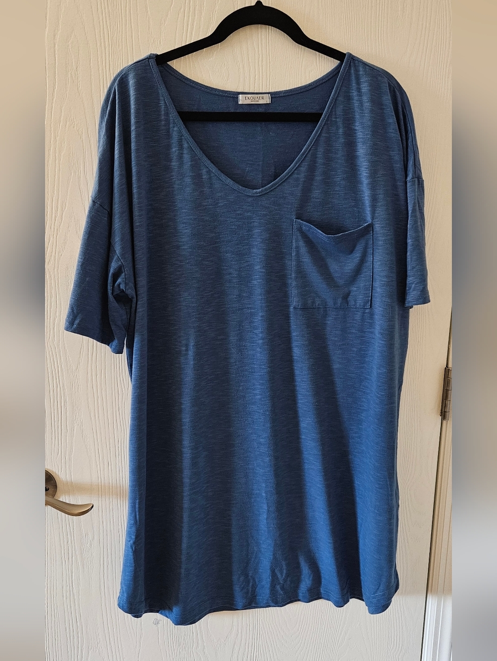 Women's Short-Sleeve V-Neck Pocket Sleep Tee Blue